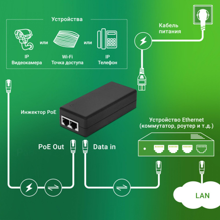 PoE-инжектор Digma DNP30W48GTXP